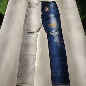 Jelon Two Tone Denim Ripped$Repair Jeans👖